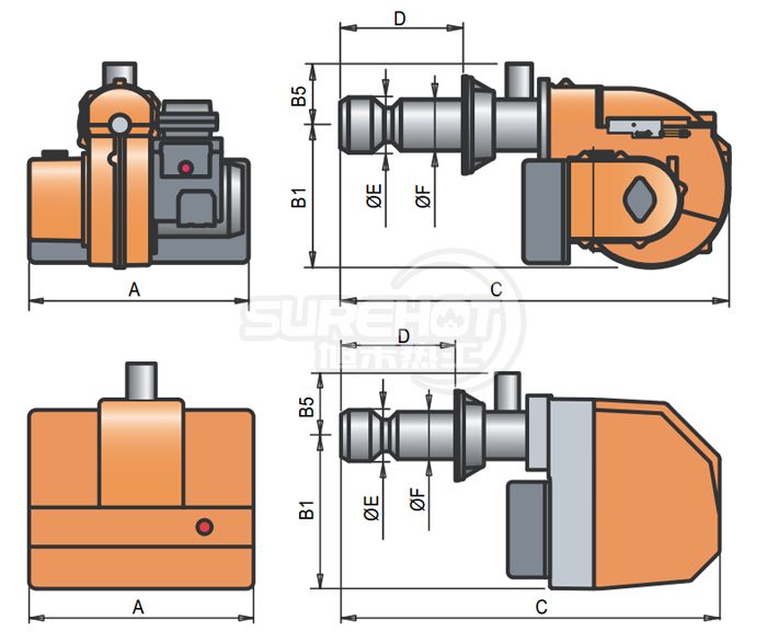 百得SPARK GAS35W燃燒器外型尺寸圖
